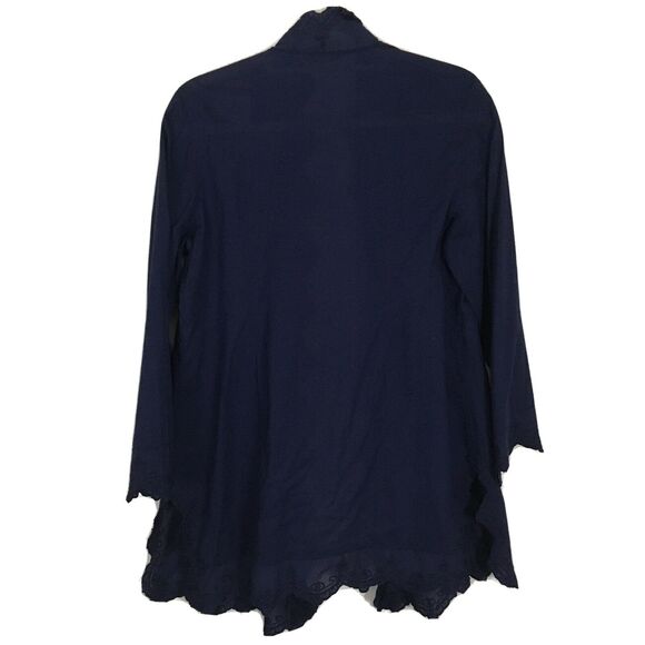 NWT Soft Surroundings Sonoma Embroidered Asymmetrical Hem Open Cardigan Navy SP - Picture 3 of 13